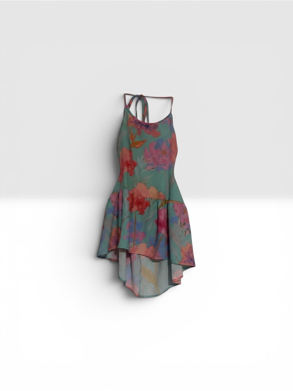 Floral High-Low Halter top in Teal and Coral